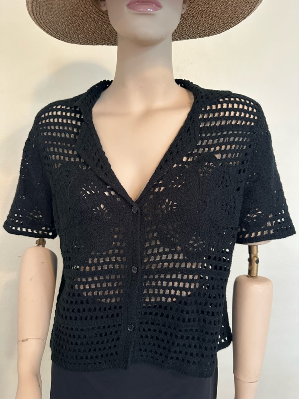 Fashion Nova Black Crochet Knit Top